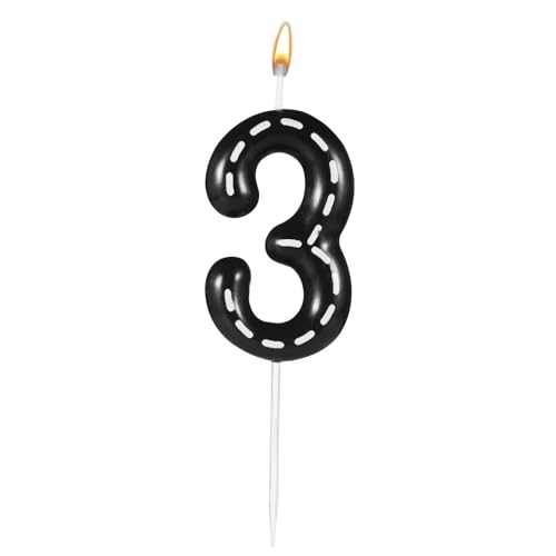 Racing Car Birthday Number Candle - Black & White Stripes, Number 3