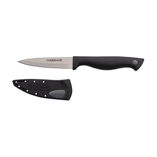 Farberware Edgekeeper 3.5-Inch Paring Knife with Self-Sharpening Blade Cover, Black/Gray Kitchen Knife