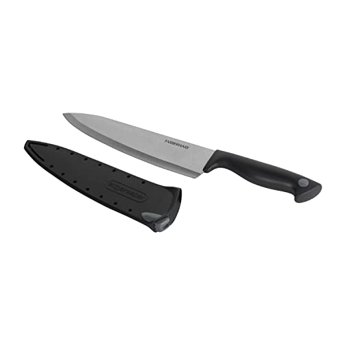 Farberware 8-Inch Chef Knife with Self-Sharpening Cover - Black/Gray