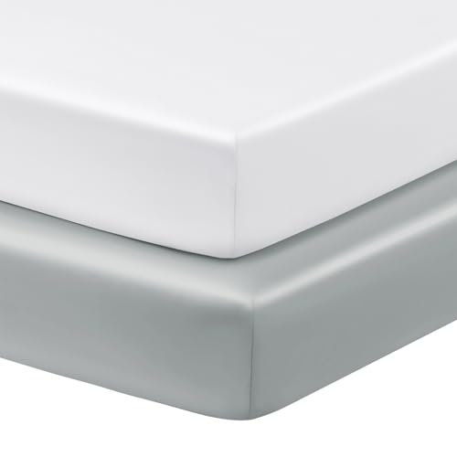 Horbaunal 2-Pack Satin Mini Crib Sheets for Pack n Play, White & Grey
