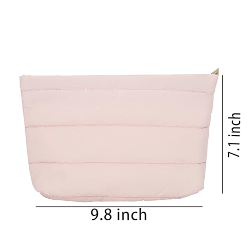 Puffy Cosmetic Bag for Women Lightweight Canvas Makeup Pouch Toiletry Organizer