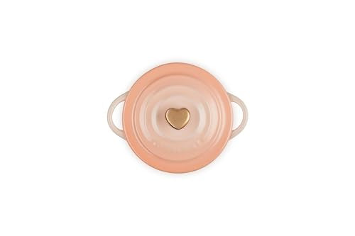 Le Creuset Stoneware Mini Round Cocotte, 8oz., Peche with Gold Heart Knob