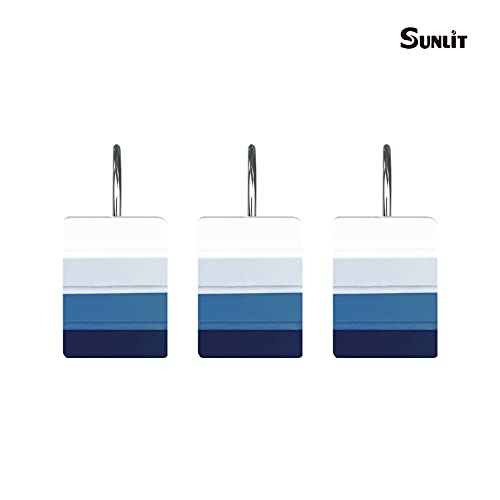 Ombre Blue Shower Curtain Hooks - 12 Pack Resin Rings for Bathroom