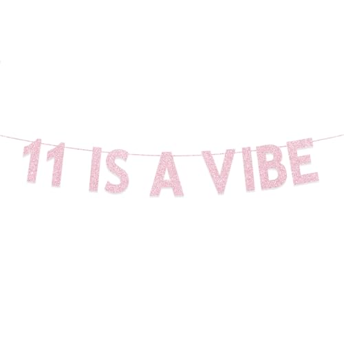 Rose Gold Glitter 11th Birthday Banner for Girls - Party Decorations & Supplies