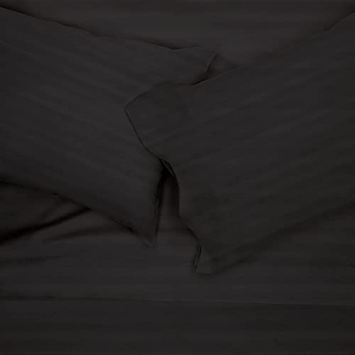 Queen Fitted Sheet - Dark Grey Damask Stripe, 400 Thread Count Cotton