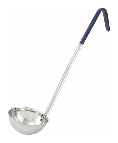 Winco 8-Ounce Stainless Steel Ladle with Blue Handle - Medium Portion Control