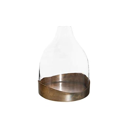 Creative Co-Op Sophisticated Glass Cloche with Metal Tray, Clear and Copper