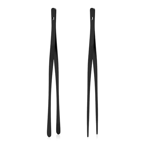 Tifanso 2-Pack 12-Inch Black Stainless Steel Serrated Cooking Tongs