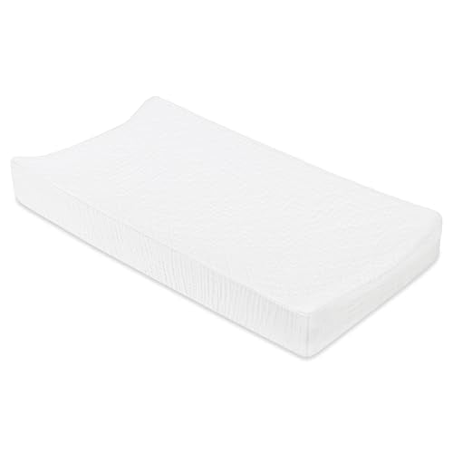 Babyletto 100% Quilted Organic Cotton Changing Pad Cover, GOTS-Certified, Fitted 360¡Æ, Ultra-Soft and Breathable Muslin - Plain White