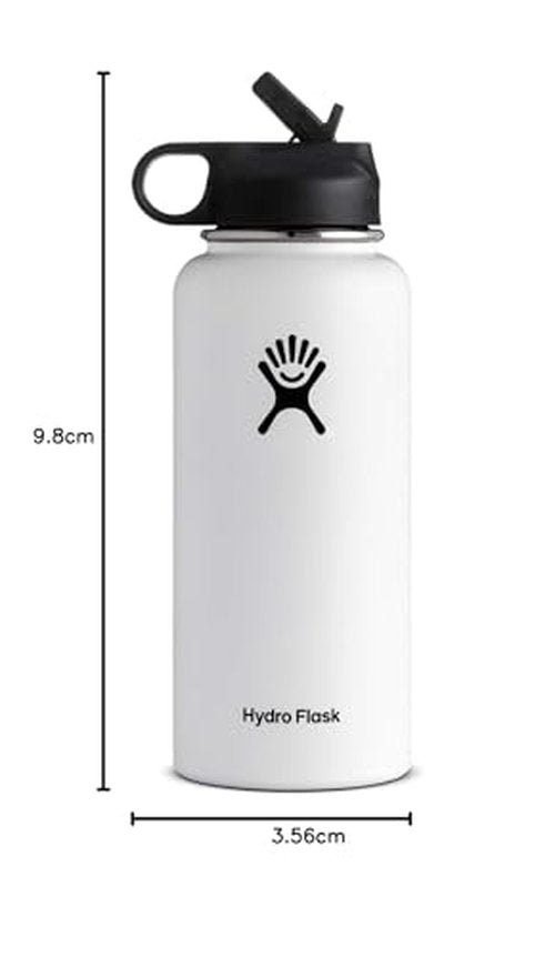 Hydro Flask Vacuum Insulated Stainless Steel Water Bottle Wide Mouth with Straw Lid (White, 32-Ounce)