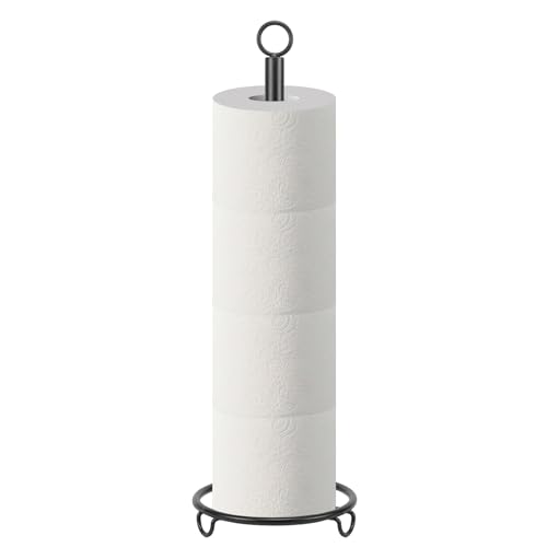 Siyzda Matte Black Toilet Paper Holder Stand - Rustproof Tissue Roll Organizer for Bathroom & Kitchen
