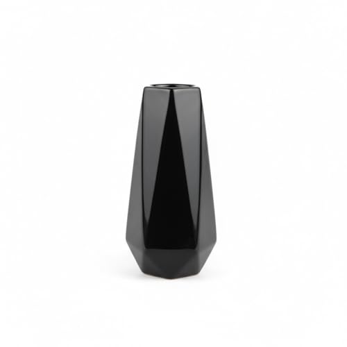 7.5 Inch Black Ceramic Vase - Modern Geometric Design for Home Decor - QEELINBO