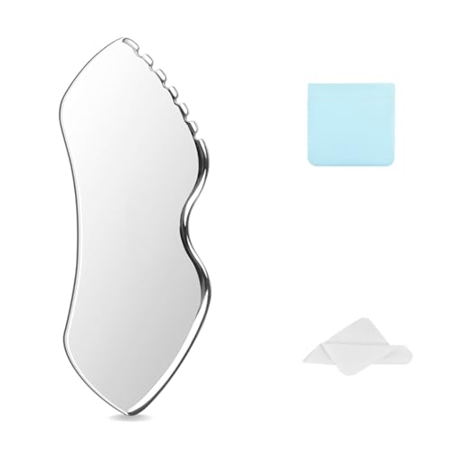 ZminRN Stainless Steel Jagged Edge Gua Sha Facial Tool for Lymphatic Drainage, Depuffing and Sculpting