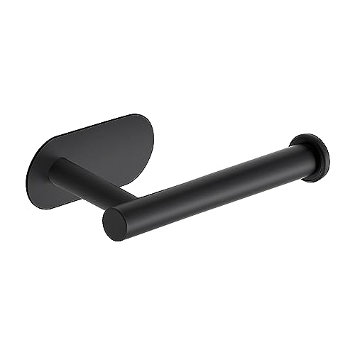 Matte Black Adhesive Toilet Paper Holder - SUS304 Stainless Steel, No Drilling