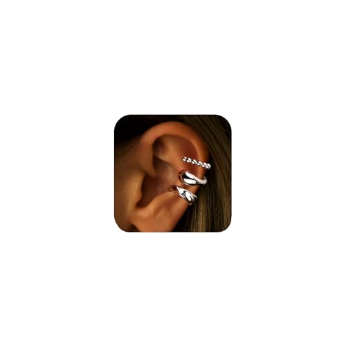 14K Gold Plated Non-Piercing Ear Cuffs - 3 Pcs Hypoallergenic Clip Earrings for Women