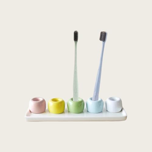 3-Piece Ceramic Toothbrush Holder Set - Style A Mini Bathroom Organizer