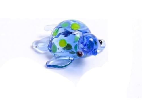Blue Glass Turtle Figurine for Aquarium Decor - Miniature Collectible