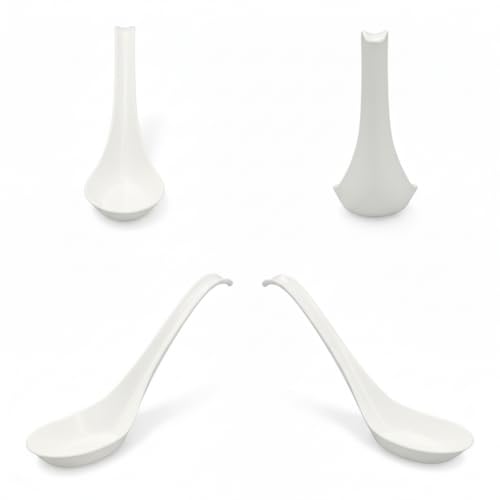 50 Pack Disposable Asian Soup Spoons with Hook - Eco-Friendly Cornstarch