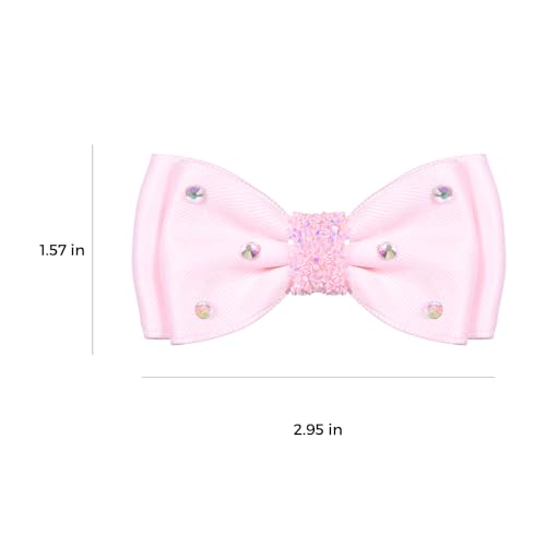 Light Pink Satin Ribbon Hair Bows with Rhinestone Alligator Clips - 2 Pack