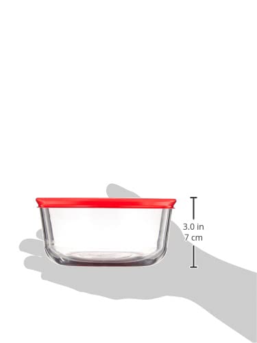 Pyrex Simply Store Round 4-Cup Glass Food Storage Container with Red BPA-Free Lid