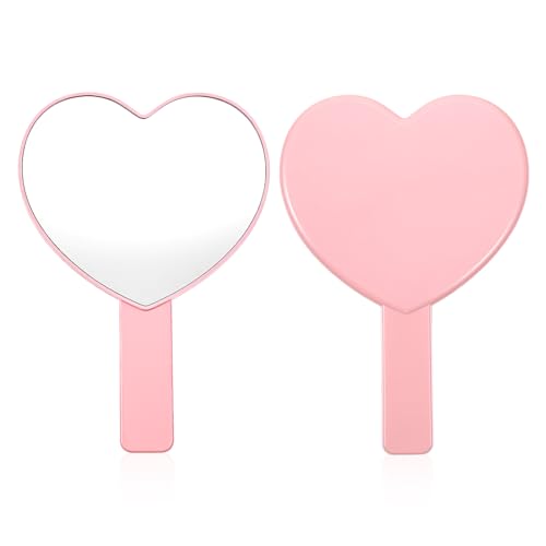 Pink Heart Shaped Handheld Makeup Mirror Small Portable Cosmetic Mirror