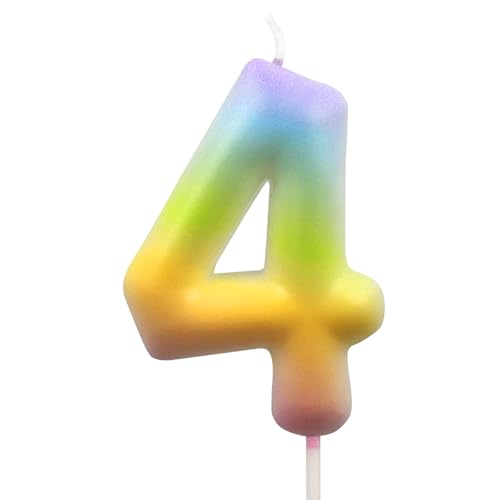 Rainbow Number 4 Birthday Candle - Colorful Cake Topper