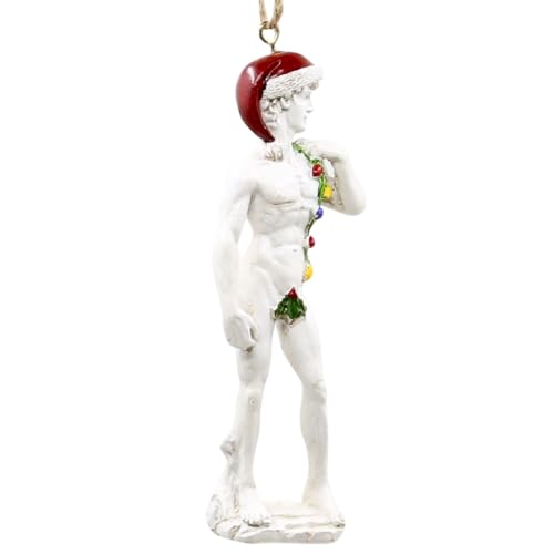 Michelangelo's David Christmas Ornament - Festive Holiday Decor with Lights & Holly Leaf - 4.5 Inches - Classic David V3.0
