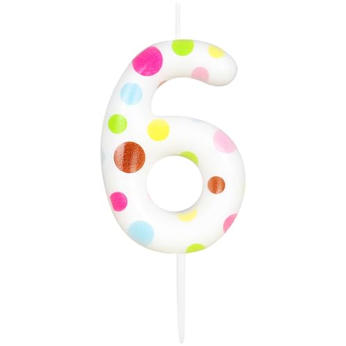Polka Dot Number 6 Birthday Candle - Colorful 2.4 Inch Cake Topper