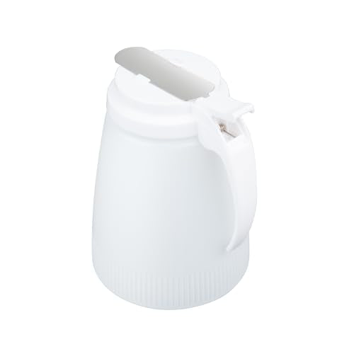 Restaurantware-Chef 101 48 Ounce All Purpose Syrup Dispensers, 10 Honey Dispensers - White Top, Stainless Steel Slide Cover, Plastic Pancake Syrup Bottle, Perfect For Diners, Restaurants, Home