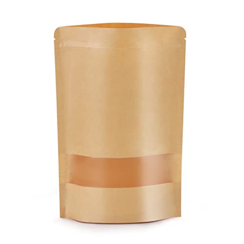 3.5x5.5 Inch Kraft Bags with Window - 50 Pack Reusable Sealable Food Pouches