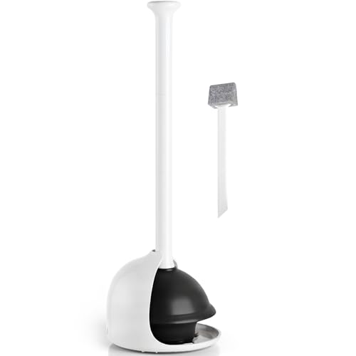 Denvlex Pearl White Toilet Plunger with Holder - Heavy Duty Bathroom Cleaner