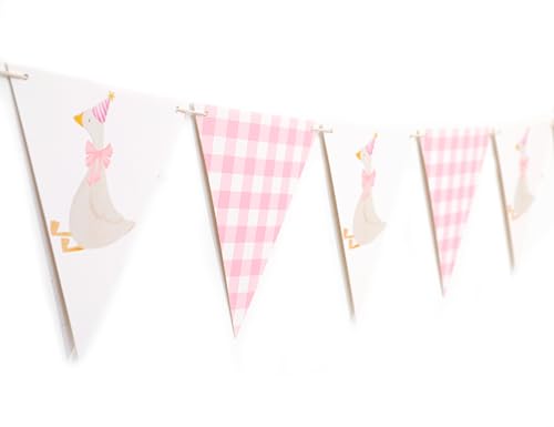One Funny Goose Birthday Banner - Pink Gingham Baby Shower Decoration