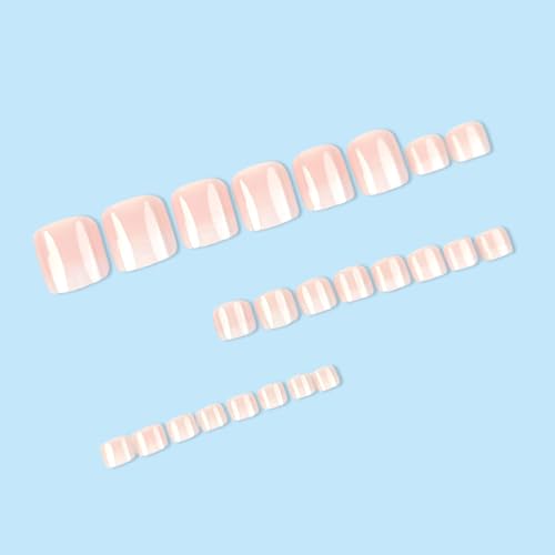 Pink French Tip Press on Toenails - Short Square Fake Toe Nails 24Pcs
