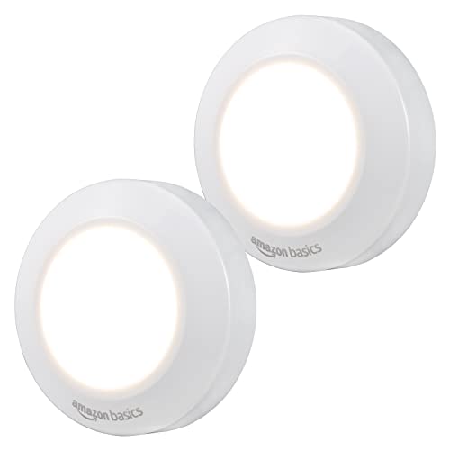 Amazon Basics LED Puck Light, Battery Operated Under Cabinet Lighting, 2-Pack