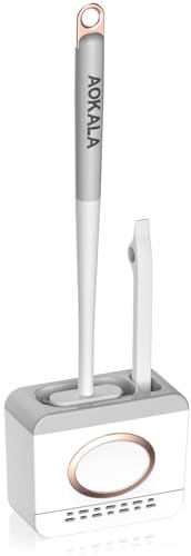 Aokala Silicone Toilet Brush and Holder Set - Deep Cleaning Scrubber, Gray