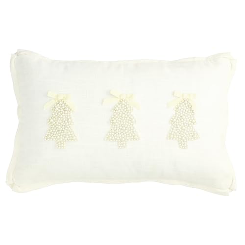 Christmas Tree Pearl Pillow with Velvet Bow 18x18 Decorative Cushion