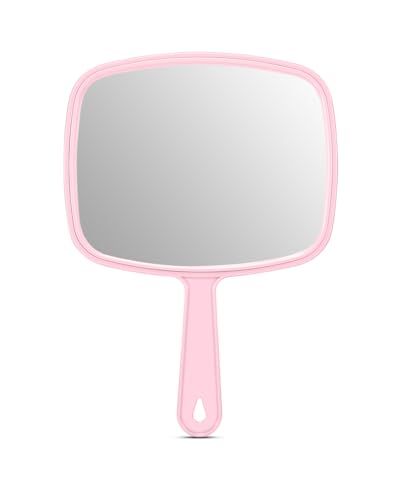 PROTECLE Pink Handheld Mirror 10.3 x 7.4 Inches Salon Hairdressing Makeup Tool