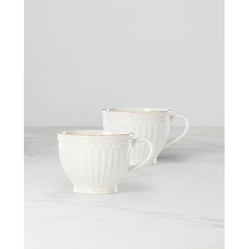 Lenox French Perle Groove 2-Piece Latte Mug Set, 2.30 LB, White