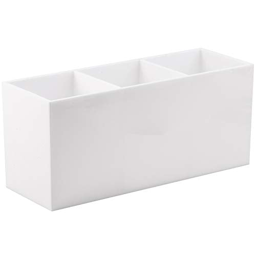 Tbestmax 3-Slot Makeup Brush Holder Organizer - White Cosmetic Storage Bin