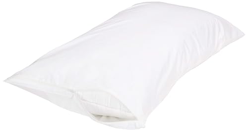 Amazon Basics King Zipper Pillow Protector - Breathable 100% Cotton, Hypoallergenic, Machine Washable, White, 37 x 21 Inches