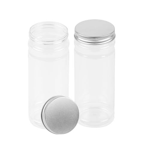 CABAX 12oz Clear Plastic Food Storage Jars with Silver Lids - Pack of 2