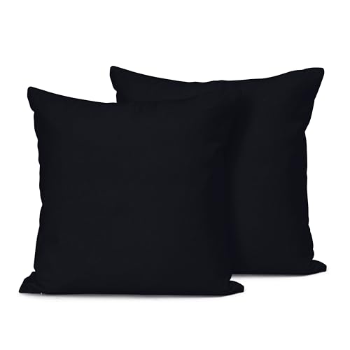 RIANGI 100% Cotton Throw Pillow Covers, 18x18 Black Cushion Covers, Set of 2
