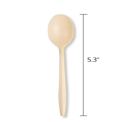 T Legend Eco-Friendly 50 Pack Cornstarch Soup Spoons - Large 5.3" Disposable Utensils for Hot Soup & More