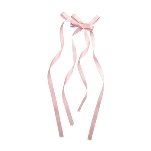 Pink Double Bow Hair Barrette with Long Ribbon for Women and Girls