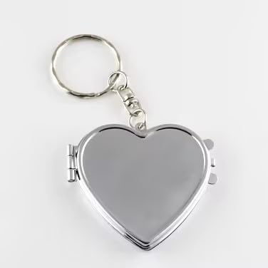 Heart Shaped Metal Compact Pocket Mirror with Keychain Travel Folding