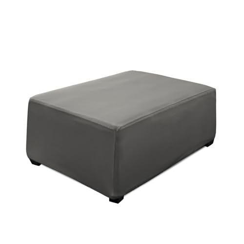 Light Gray Rectangular Ottoman Cover | Stretch Slipcover with Nonslip Bottom