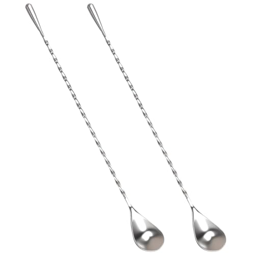 12" Stainless Steel Cocktail Mixing Spoon Set - 2-Pack Spiral Stirrer