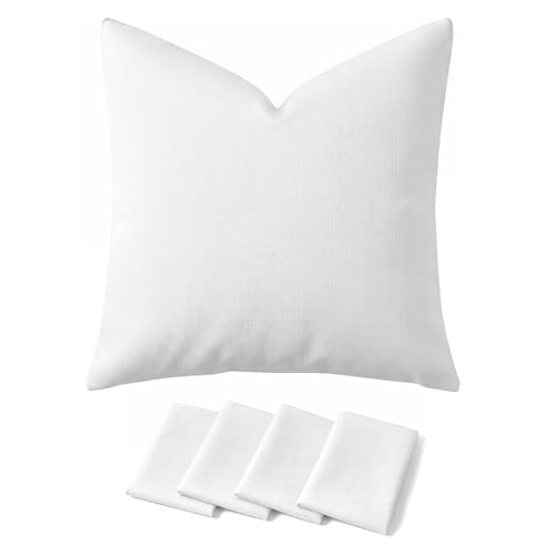 Deconovo Faux Linen Throw Pillow Covers 18x18, Set of 4, Linen White