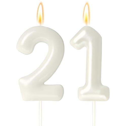GloryMo Number 21 Birthday Candle - White Cake Topper for 21st Birthday