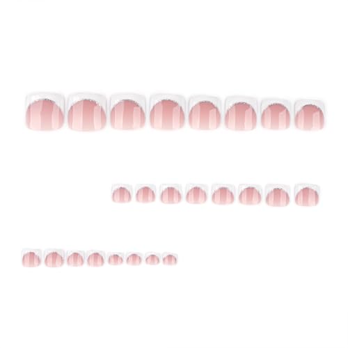 Bloazife White French Tip Press on Toenails Short Square Fake Toe Nails